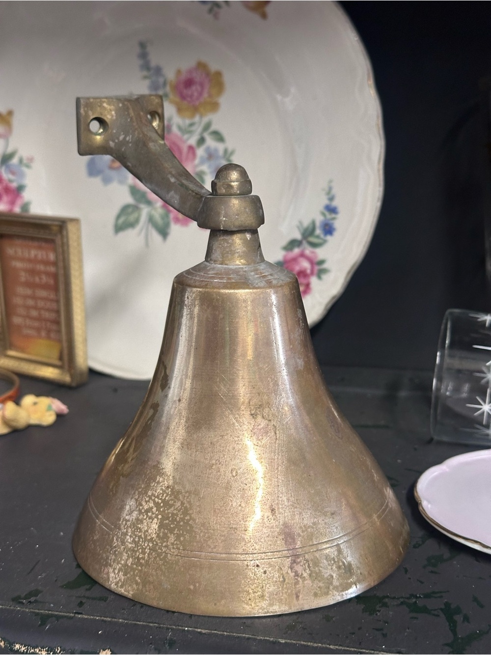 Vintage Heavy Cast Brass Maritime Bell Wall Mount Loud Ring 5" Nautical Dinner.